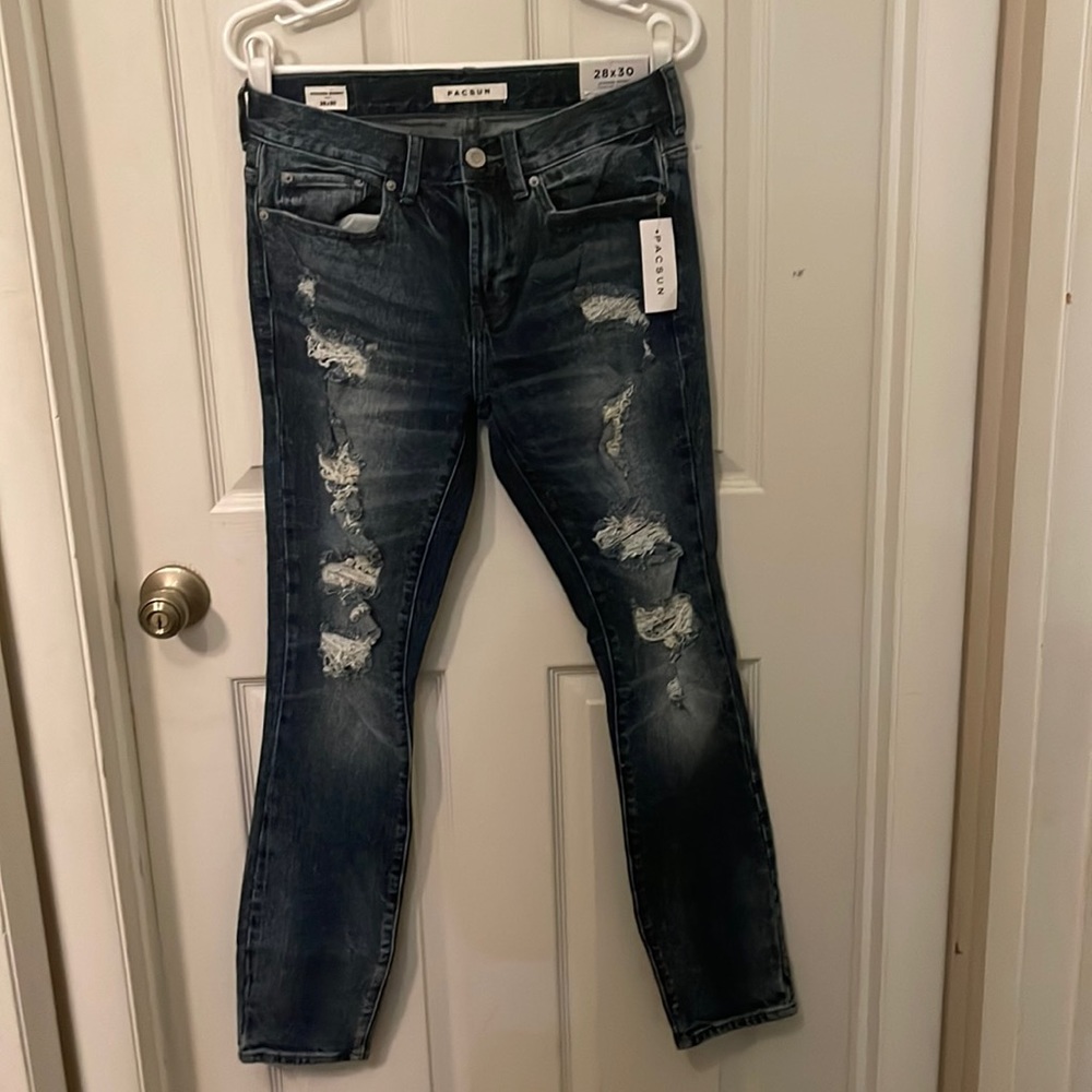 Blue stacked skinny jeans from PacSun size 28W 30L